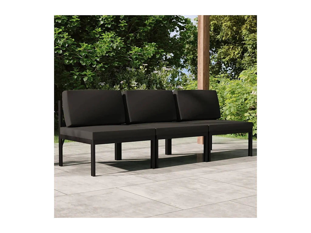 Canapé de jardin 3 places avec coussins Aluminium Anthracite