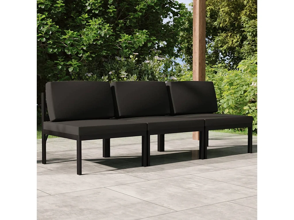 Canapé de jardin 3 places avec coussins Aluminium Anthracite