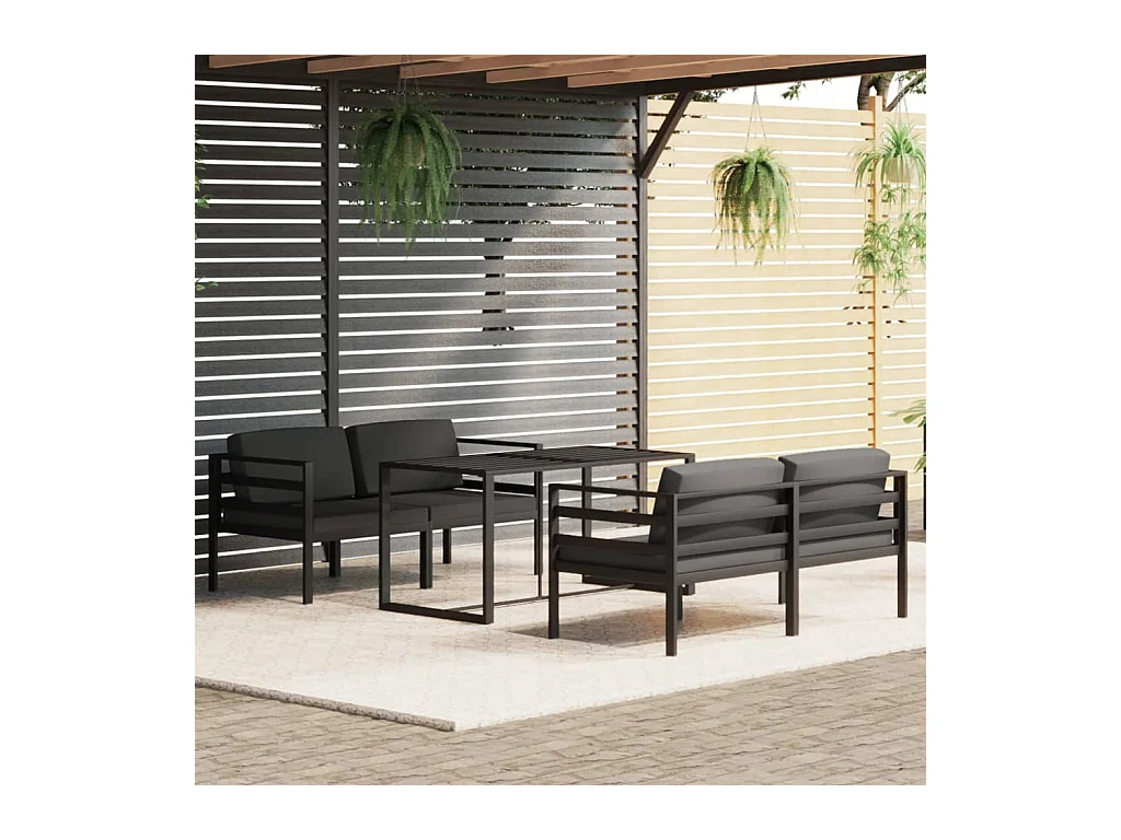 Set Divani da Giardino 5 pz con Cuscini in Alluminio Antracite