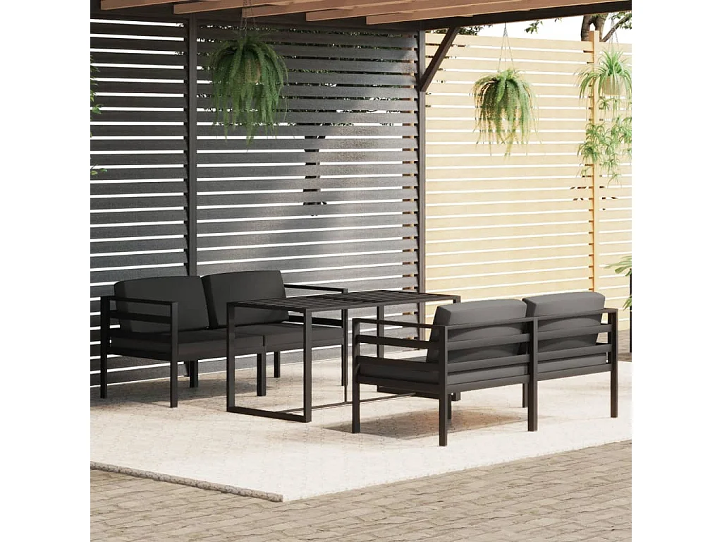 Set Divani da Giardino 5 pz con Cuscini in Alluminio Antracite