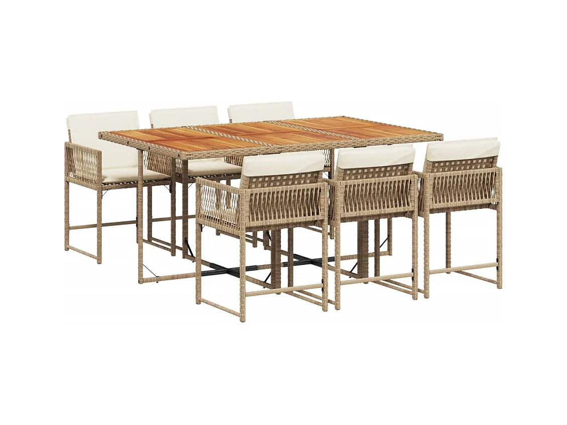 Ensemble à manger de jardin et coussins 7 pcs beige poly rotin