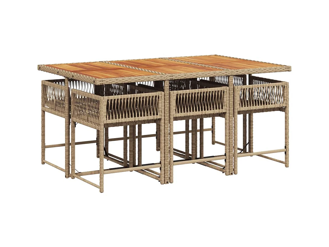 Ensemble à manger de jardin et coussins 7 pcs beige poly rotin
