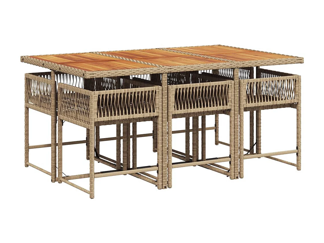 Set da Pranzo da Giardino 7 pz con Cuscini Beige in Polyrattan