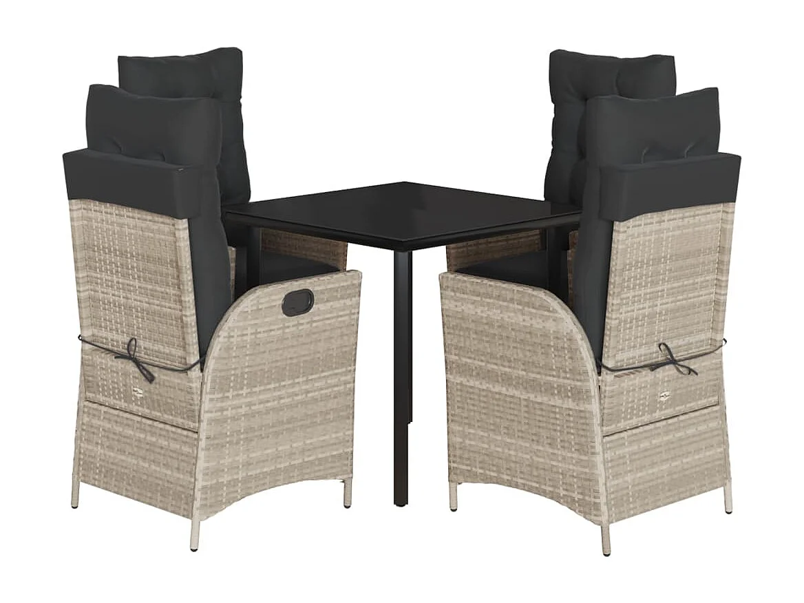 Ensemble à manger de jardin et coussins 5 pcs gris clair rotin