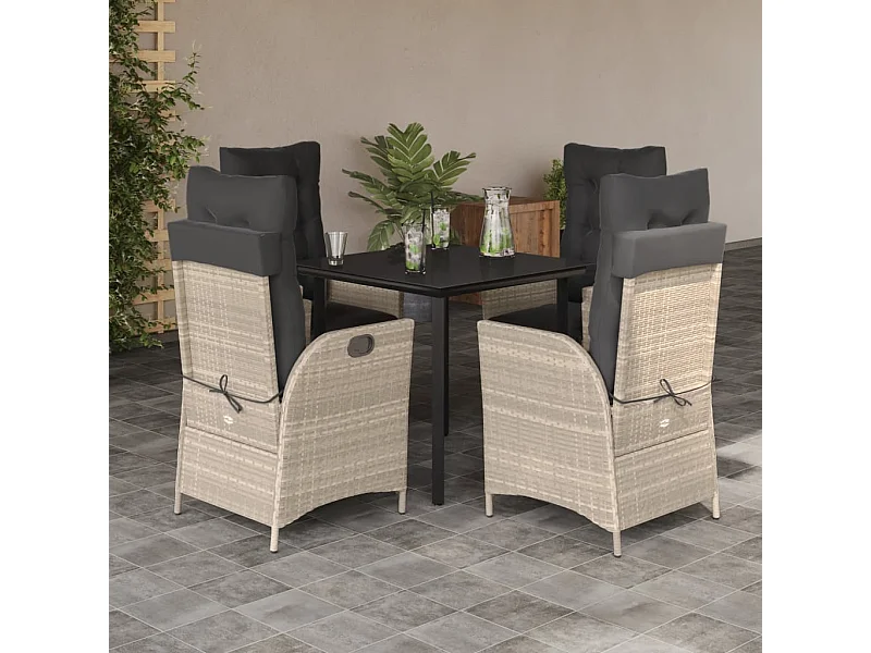 Ensemble à manger de jardin et coussins 5 pcs gris clair rotin