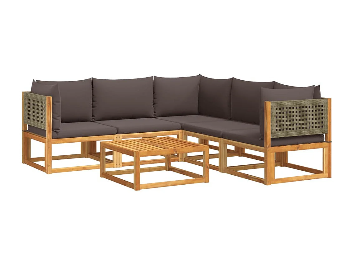 Salon de jardin avec coussins 6 pcs bois d'acacia solide