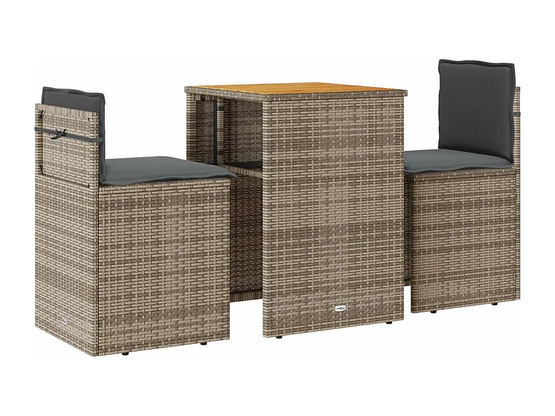 Set da Bistrò 3 pz con Cuscini Grigio in Polyrattan