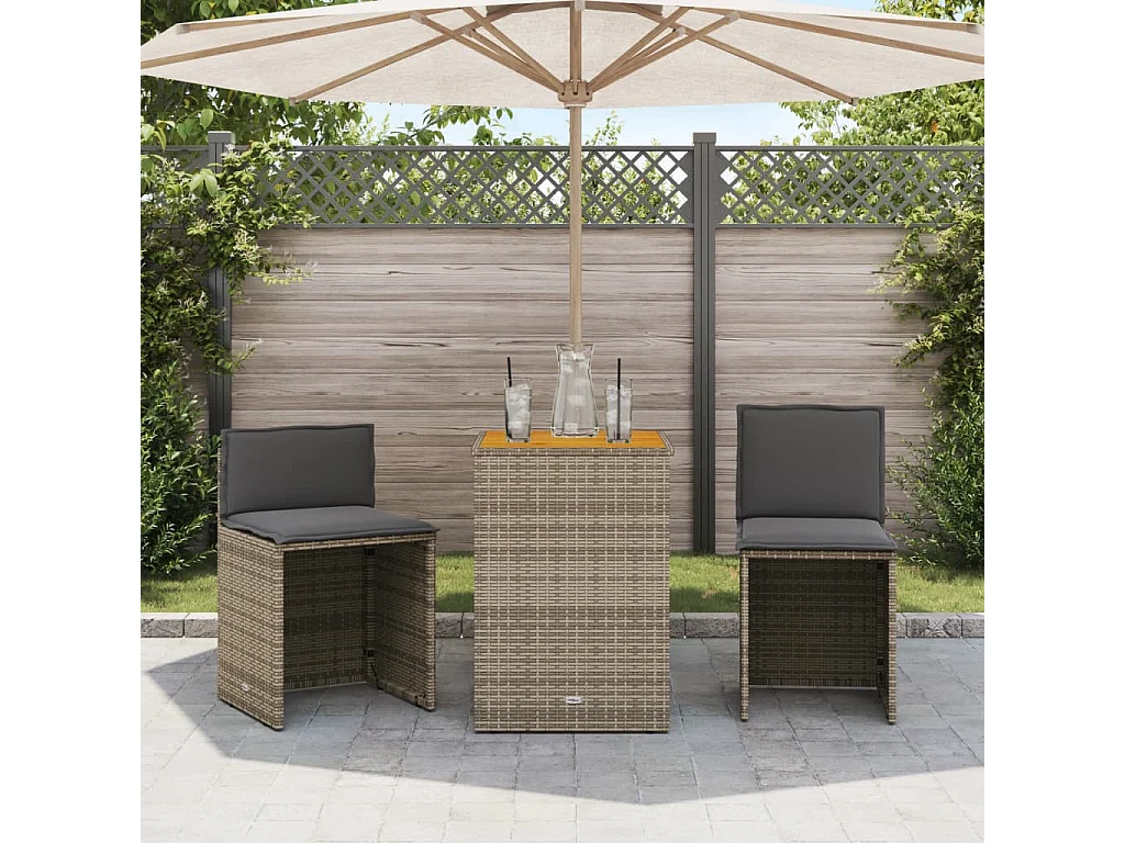 Set da Bistrò 3 pz con Cuscini Grigio in Polyrattan