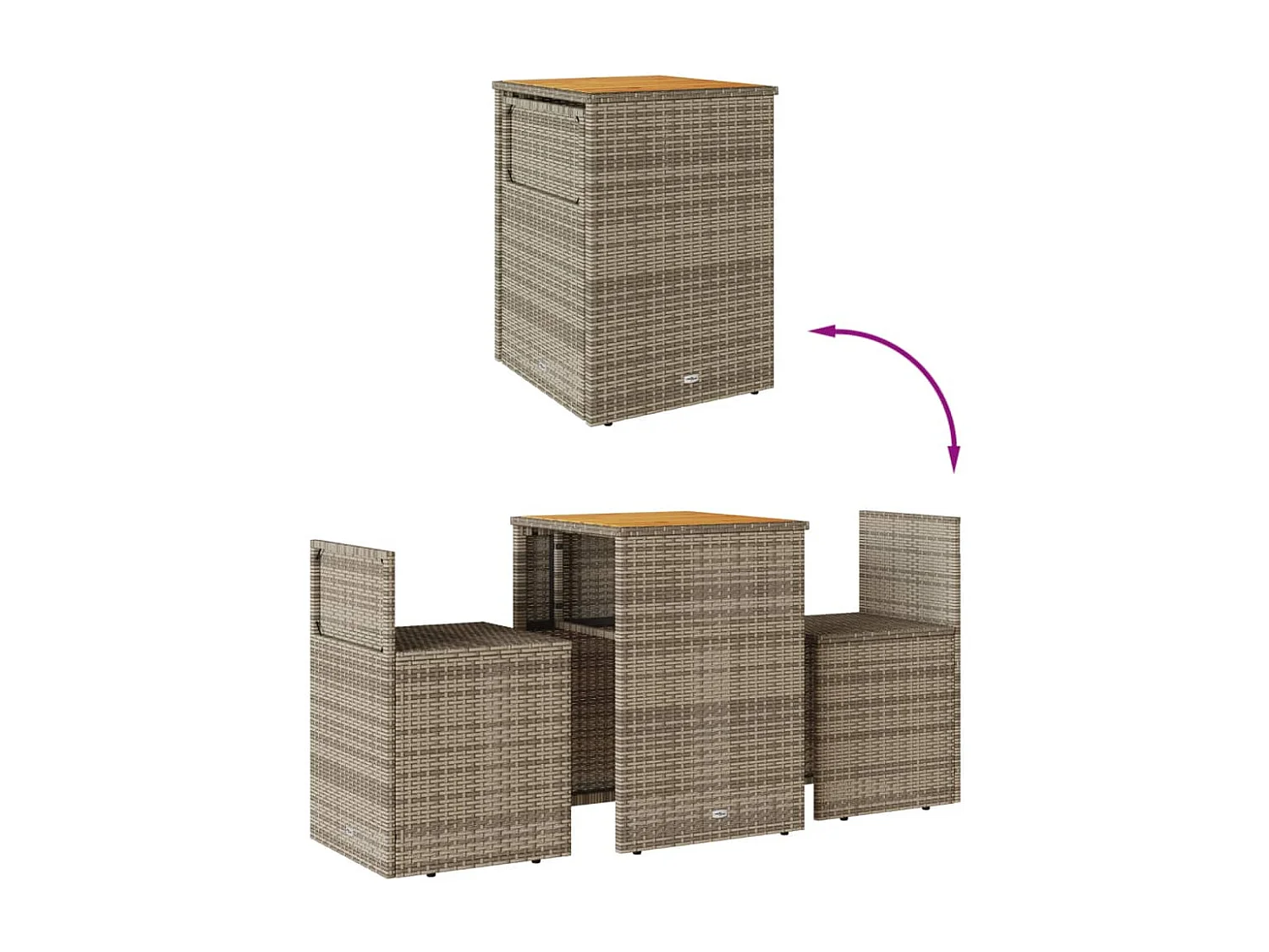 Set da Bistrò 3 pz con Cuscini Grigio in Polyrattan