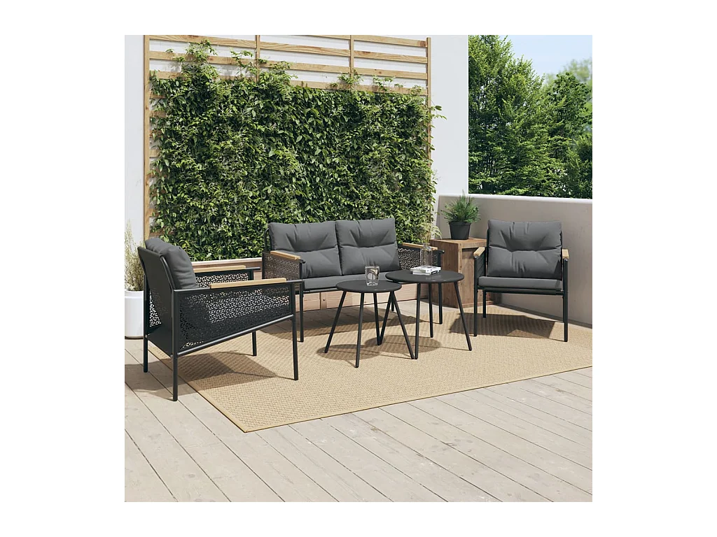 Set Mobili da Balcone 5 pz con Cuscini Nero in Acciaio