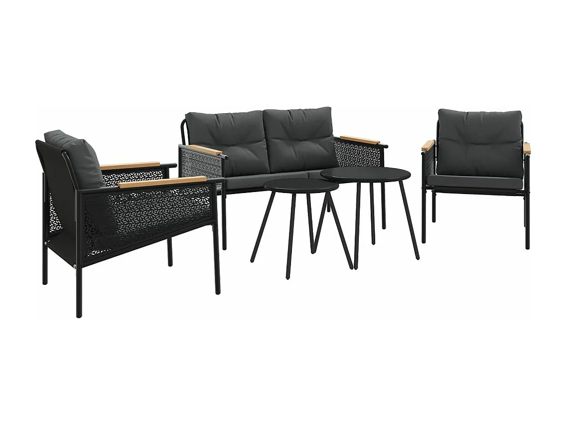 Juego de muebles de jardín con cojines 5 piezas acero negro