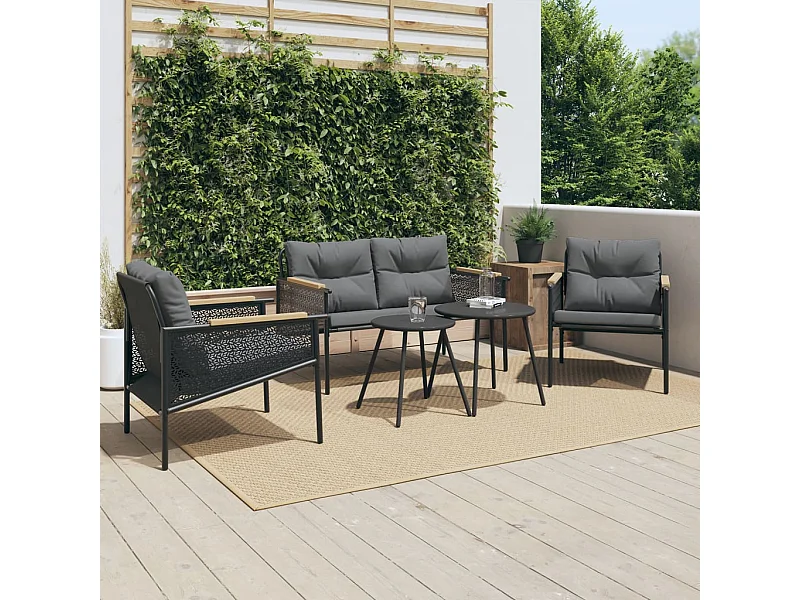 Ensemble de meubles de balcon avec coussins 5 pcs noir acier