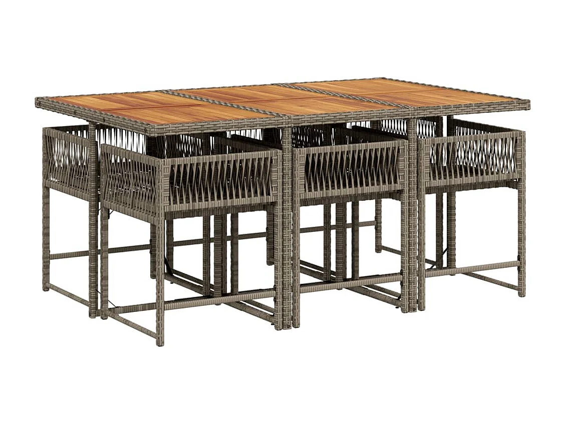 Ensemble à manger de jardin et coussins 7 pcs gris rotin