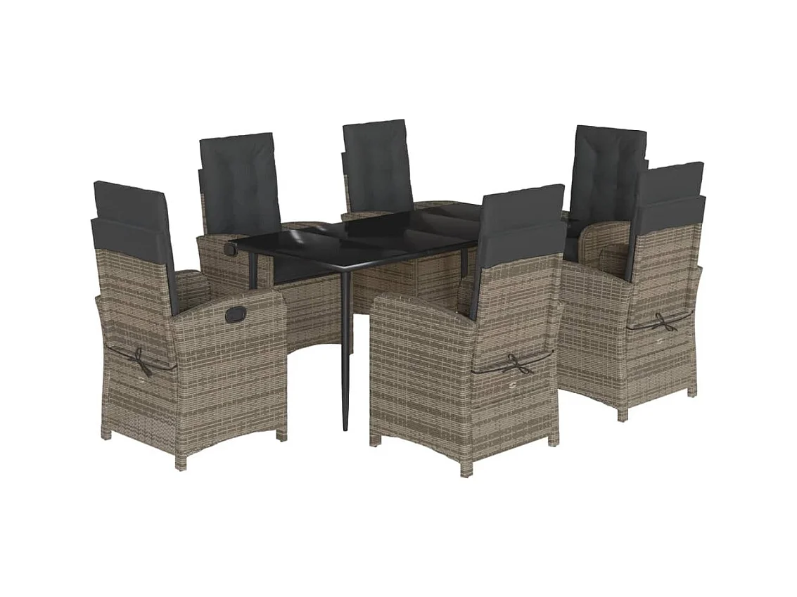 7-delige Tuinset met kussens poly rattan grijs