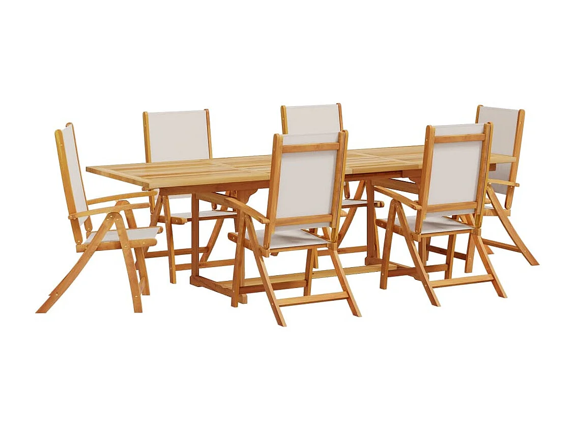 Set Pranzo da Giardino 7pz Legno Massello di Acacia e Textilene
