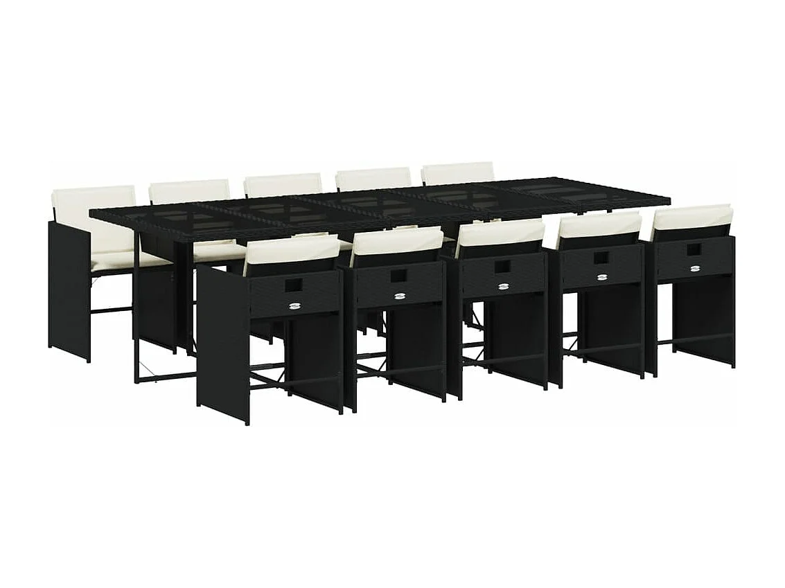11 pcs conjunto de jantar p/ jardim c/ almofadões vime PE preto