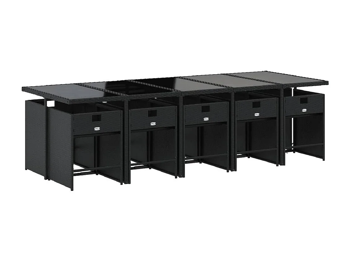 11 pcs conjunto de jantar p/ jardim c/ almofadões vime PE preto