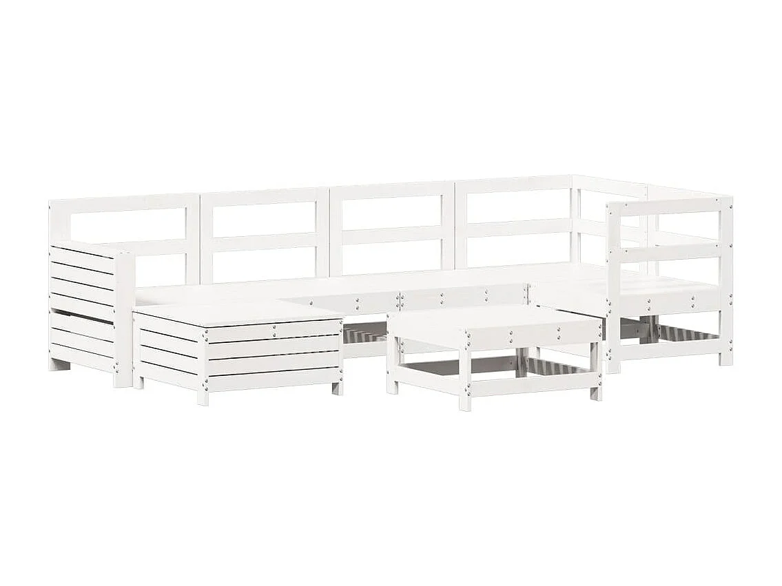 Salon de jardin 7 pcs blanc bois de pin massif