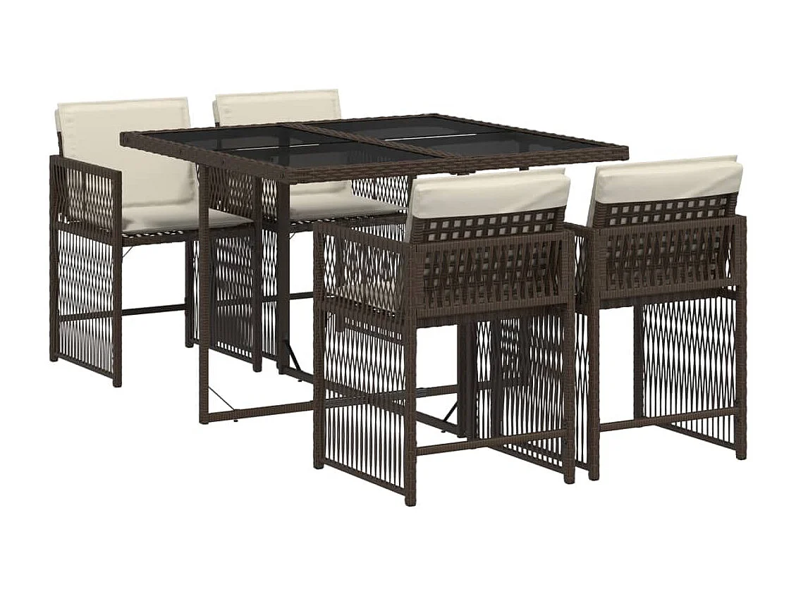 Ensemble à manger de jardin 5 pcs et coussins marron poly rotin