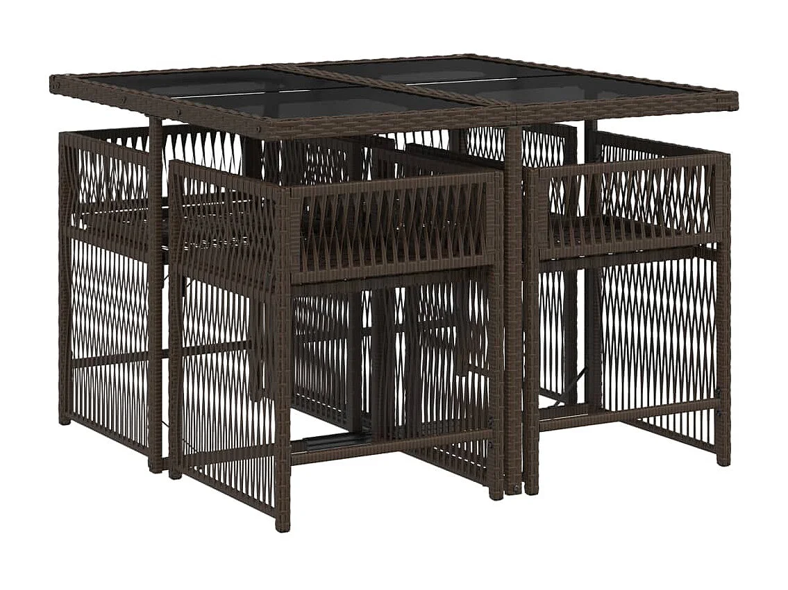 Ensemble à manger de jardin 5 pcs et coussins marron poly rotin