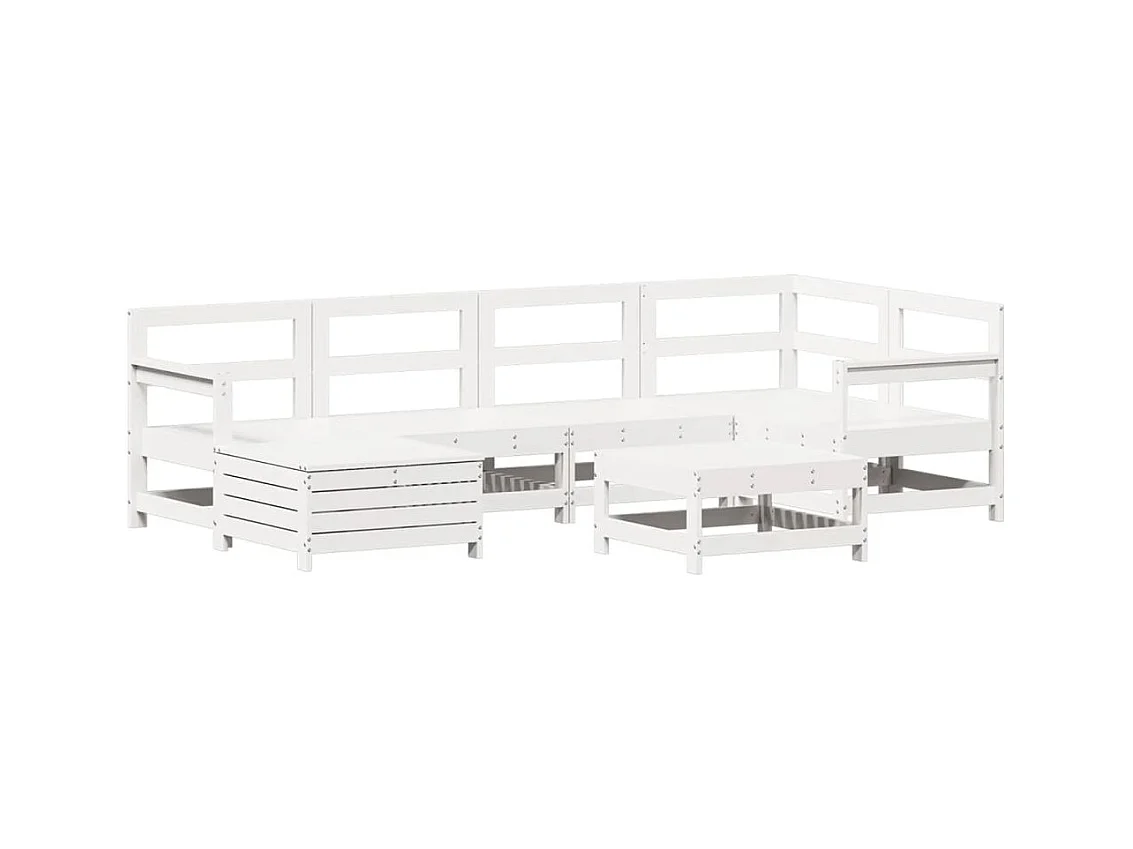 Salon de jardin 7 pcs blanc bois de pin massif