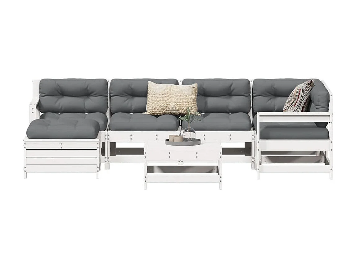 7-tlg. Garten-Sofagarnitur Weiß Massivholz Kiefer