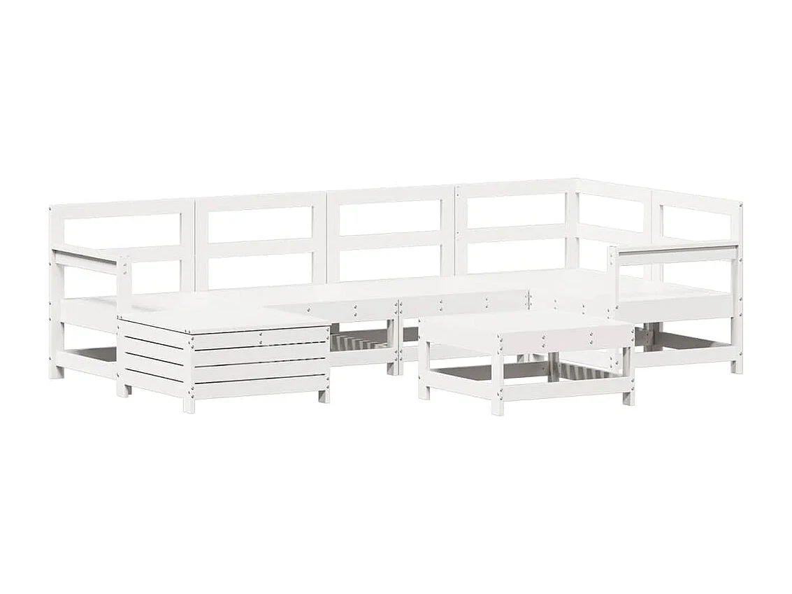 7-tlg. Garten-Sofagarnitur Weiß Massivholz Kiefer