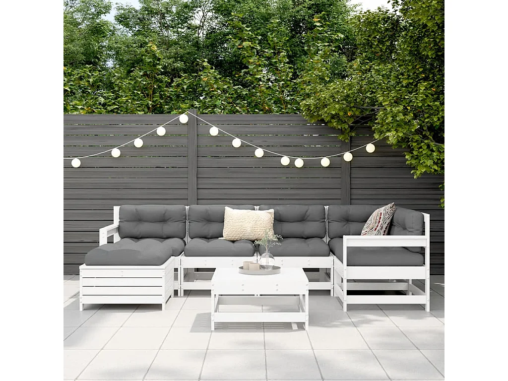 7-tlg. Garten-Sofagarnitur Weiß Massivholz Kiefer
