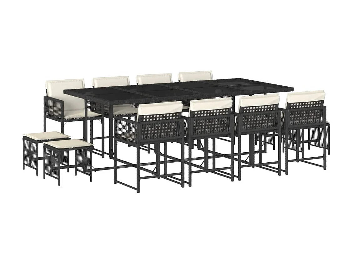 Ensemble à manger de jardin 13 pcs coussins noir résine tressée