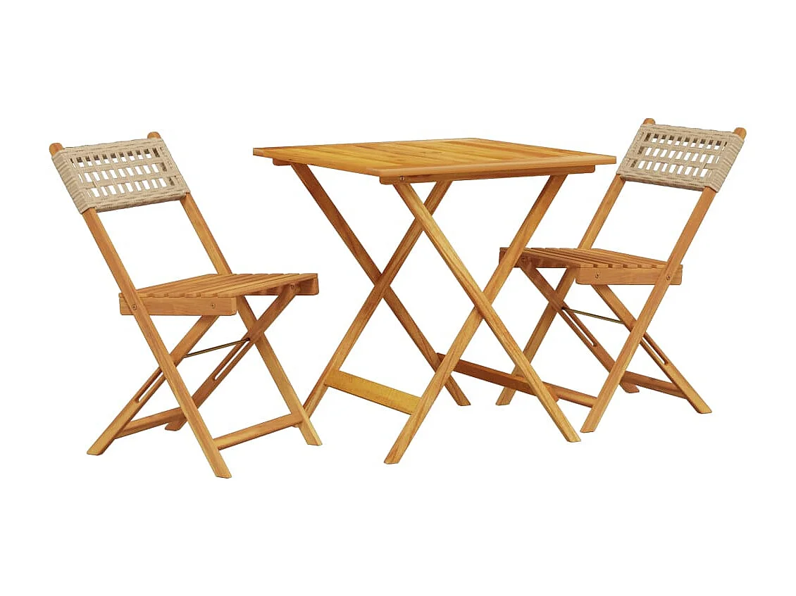 3-tlg. Bistro-Set Beige Poly Rattan und Massivholz