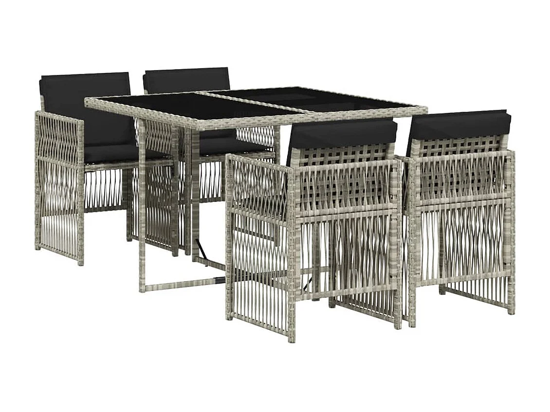 Set Pranzo da Giardino 5pz con Cuscini Grigio Chiaro Polyrattan