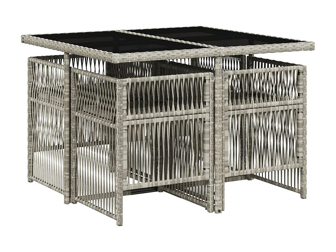 Set Pranzo da Giardino 5pz con Cuscini Grigio Chiaro Polyrattan