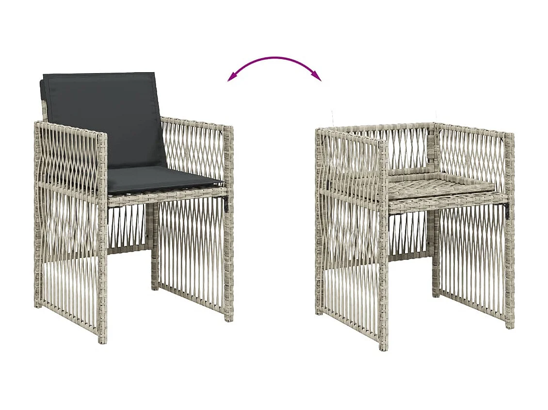 Set Pranzo da Giardino 5pz con Cuscini Grigio Chiaro Polyrattan