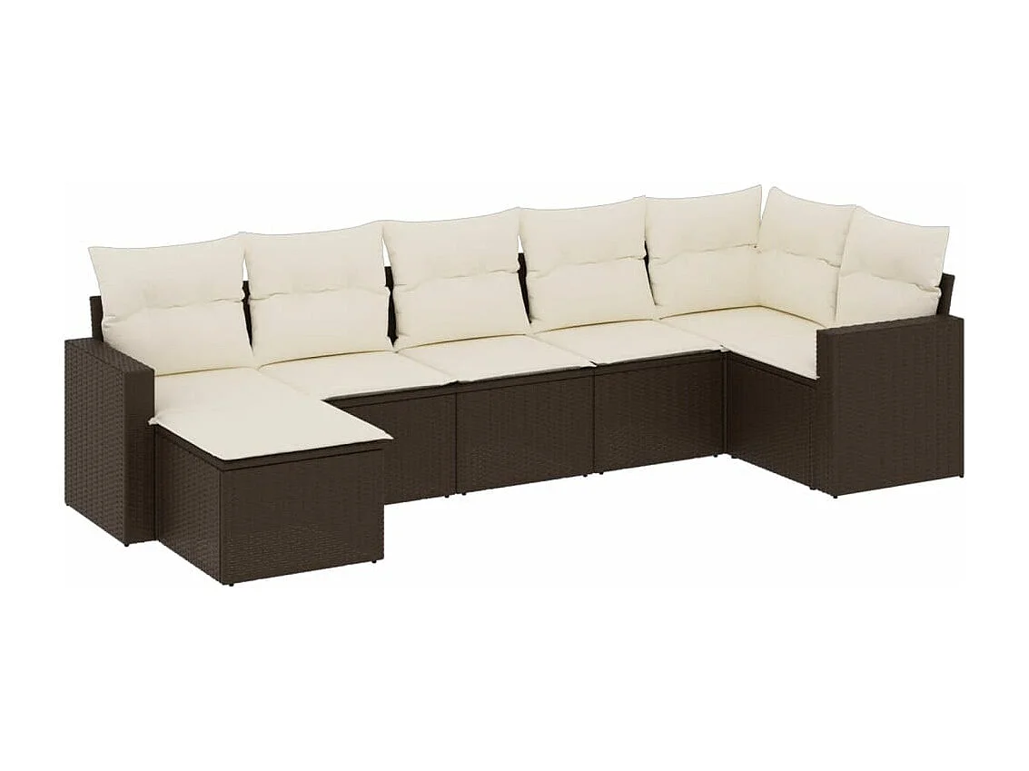 Set Divani da Giardino 7 pz con Cuscini Marrone in Polyrattan