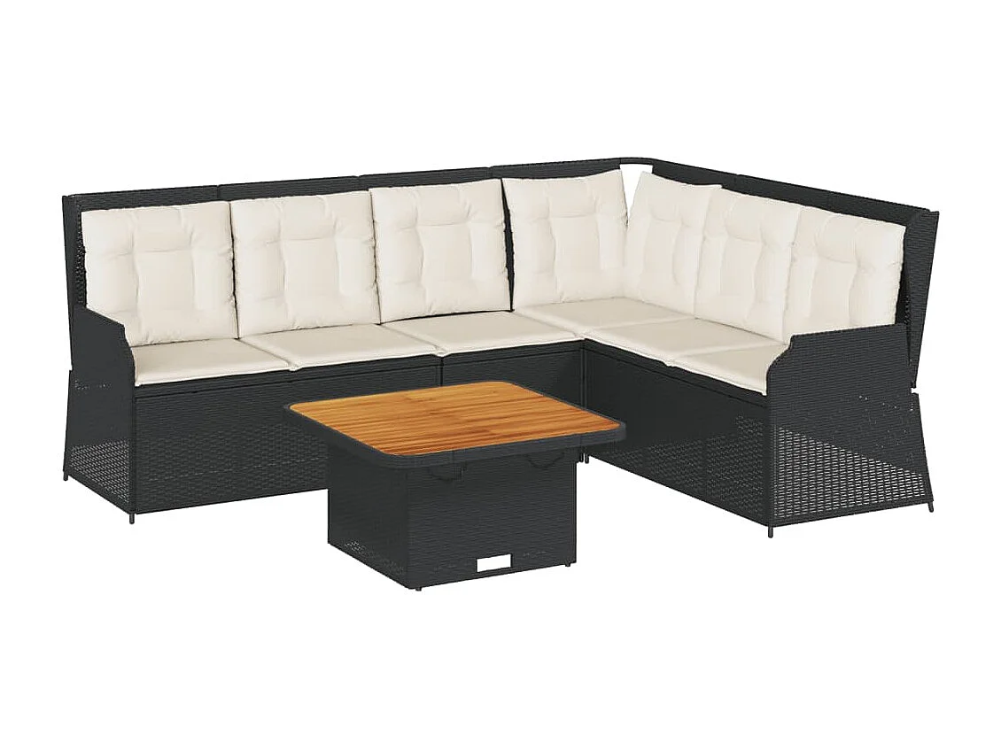 Set de muebles de jardín 5 pzas y cojines ratán sintético negro