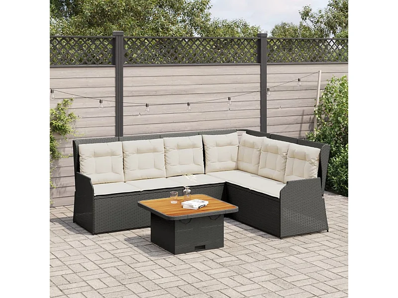 Set Divani da Giardino 5 pz con Cuscini Nero in Polyrattan