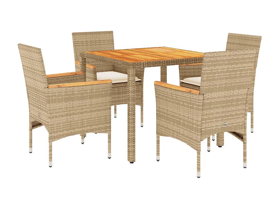 Ensemble à manger de jardin et coussins 5pcs beige rotin acacia