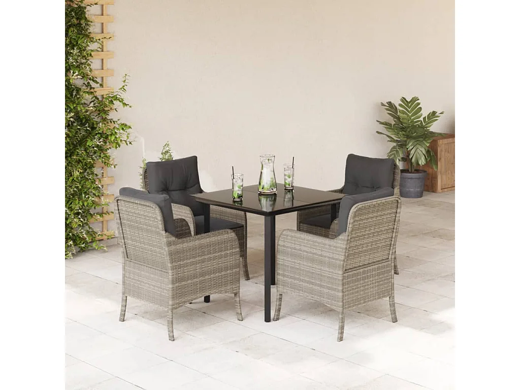 5 pcs conjunto de jantar p/ jardim c/ almofadões cinzento claro