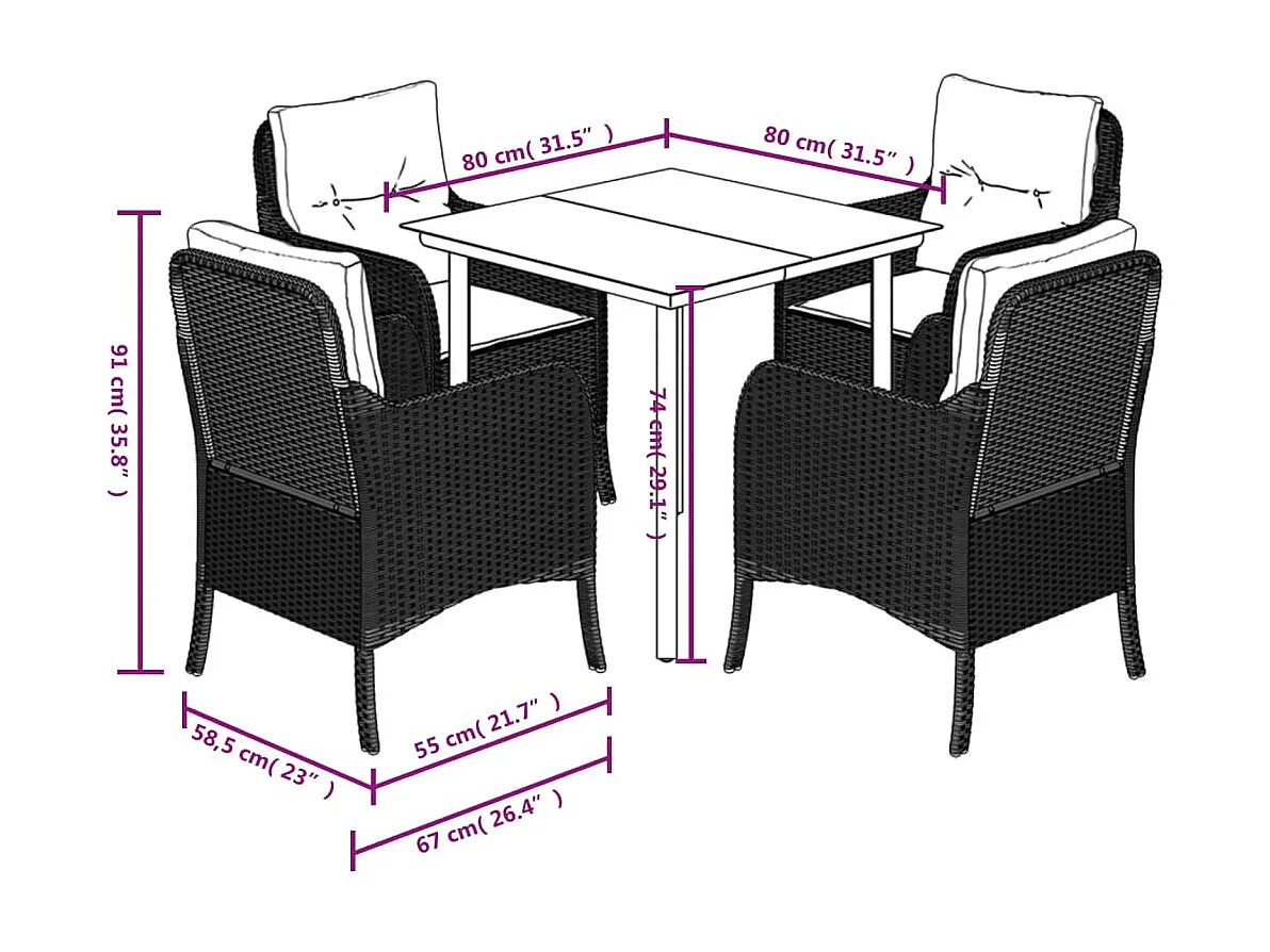 5 pcs conjunto de jantar p/ jardim c/ almofadões cinzento claro