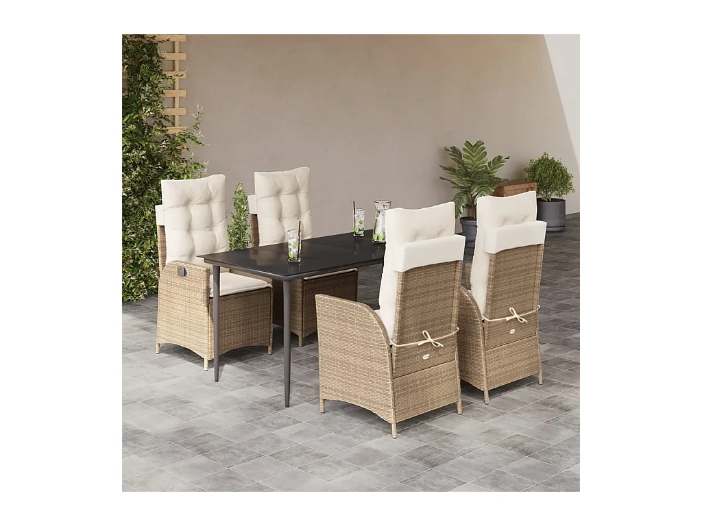 Ensemble à manger de jardin avec coussins 5pcs Beige poly rotin