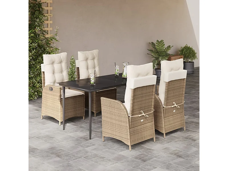 Ensemble à manger de jardin avec coussins 5pcs Beige poly rotin