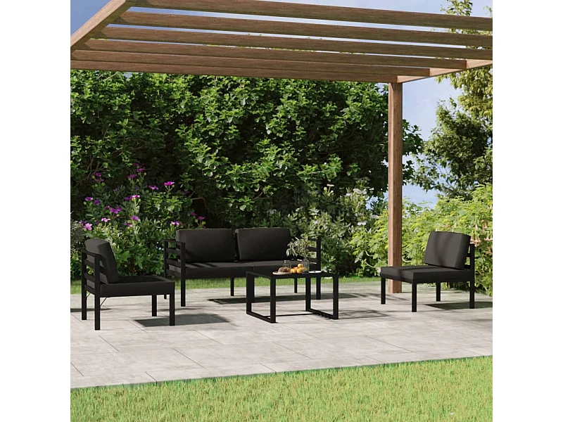 Set muebles de jardín 5 pzas y cojines aluminio gris antracita