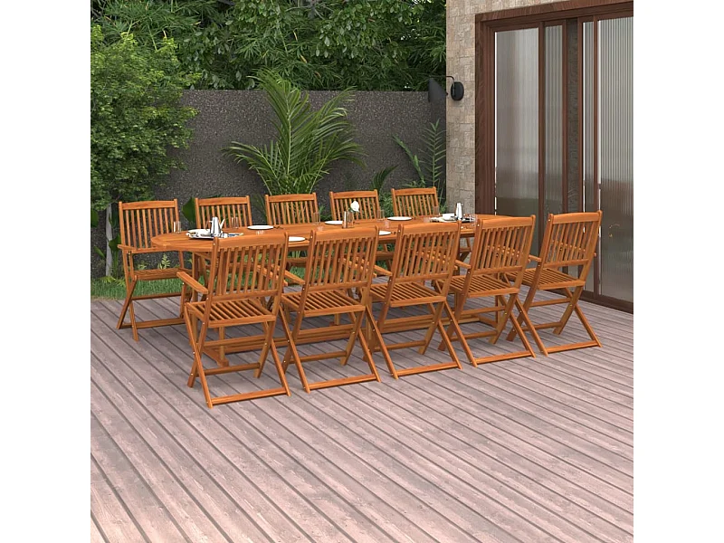 11 pcs conjunto de jantar para jardim 280x90x75cm acácia maciça