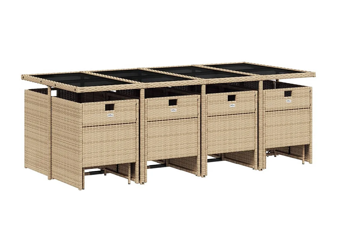 Ensemble à manger de jardin coussins 13 pcs mélange beige rotin