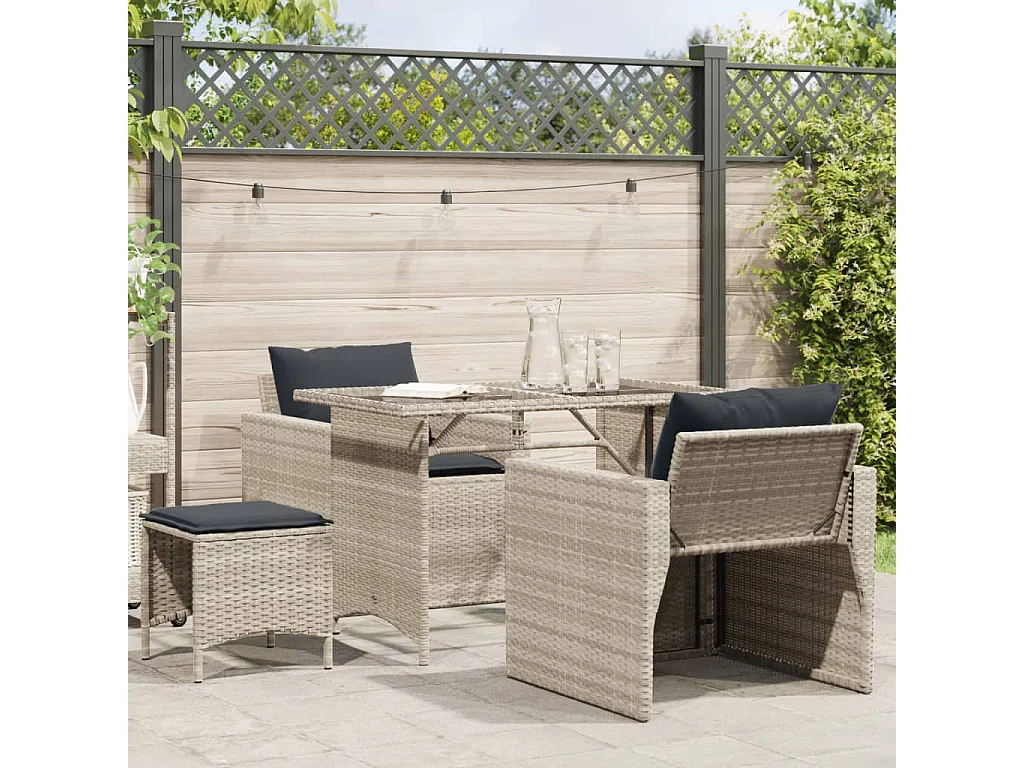 Salon de jardin 4 pcs avec coussins gris clair résine tressée