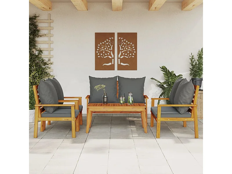 Juego de muebles jardín 5 pzas con cojines madera maciza acacia
