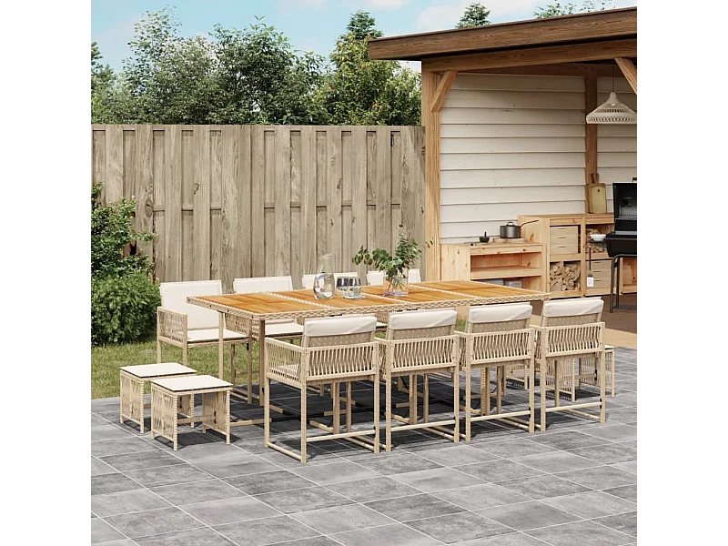 Ensemble à manger de jardin et coussins 13 pcs beige