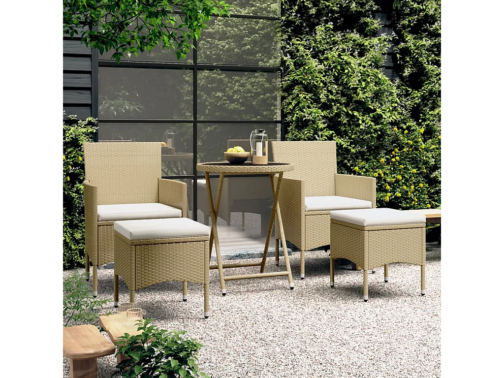 5-tlg. Garten-Bistro-Set Poly Rattan und Hartglas Beige