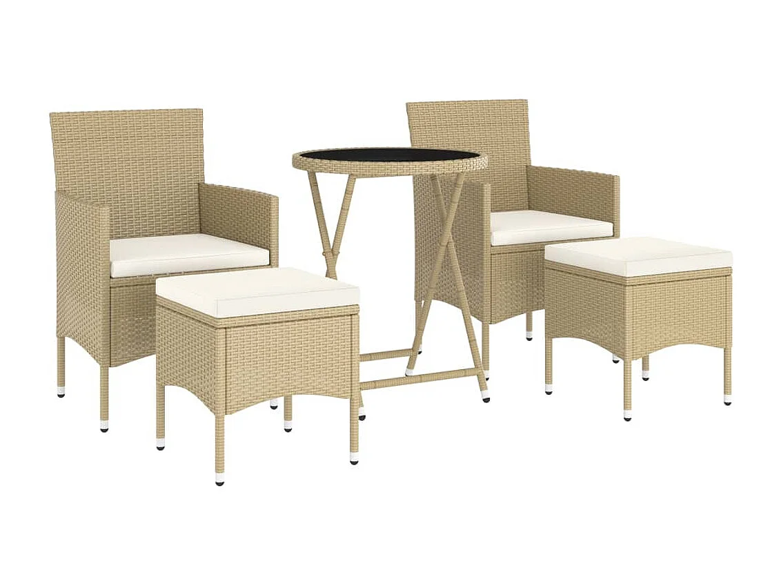 5-tlg. Garten-Bistro-Set Poly Rattan und Hartglas Beige