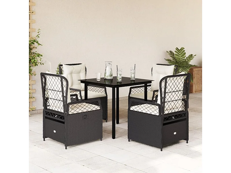 Set de muebles jardín 5 pzas con cojines ratán sintético negro
